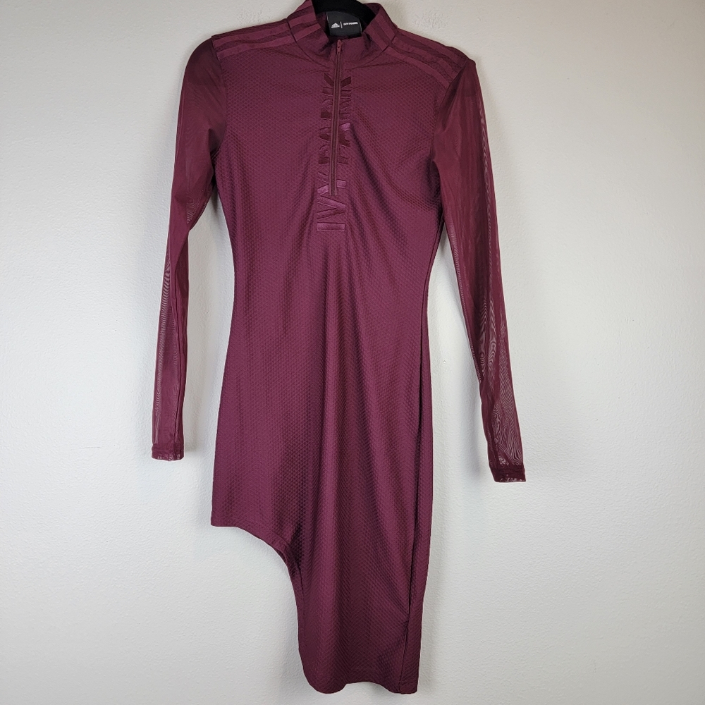 Ivy Park Asymmetrical Dress Long Sleeve 3/4 Zip XS Burgundi